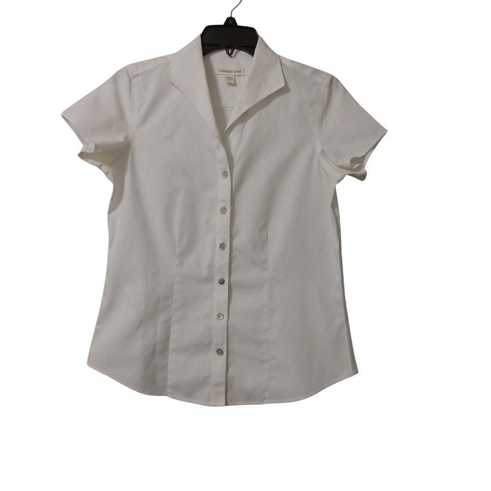 Coldwater Creek Womens White 100% Cotton Short Sleeve Button Down Shirt XS 4
